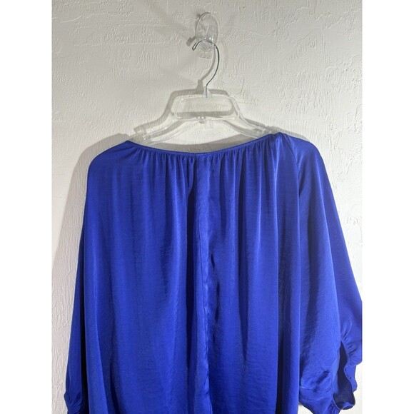 Jennifer Lopez Cobalt Blue Balloon Sleeve Wedge Flowy Silky Feel Blouse Woman XL - Picture 6 of 7
